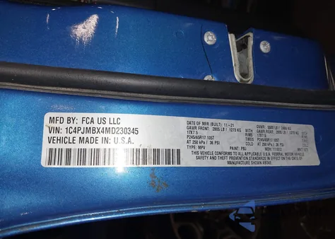 2021 Jeep Cherokee Trailhawk 4X4 z USA, uszkodzony, nr VIN 1C4PJMBX4MD230345